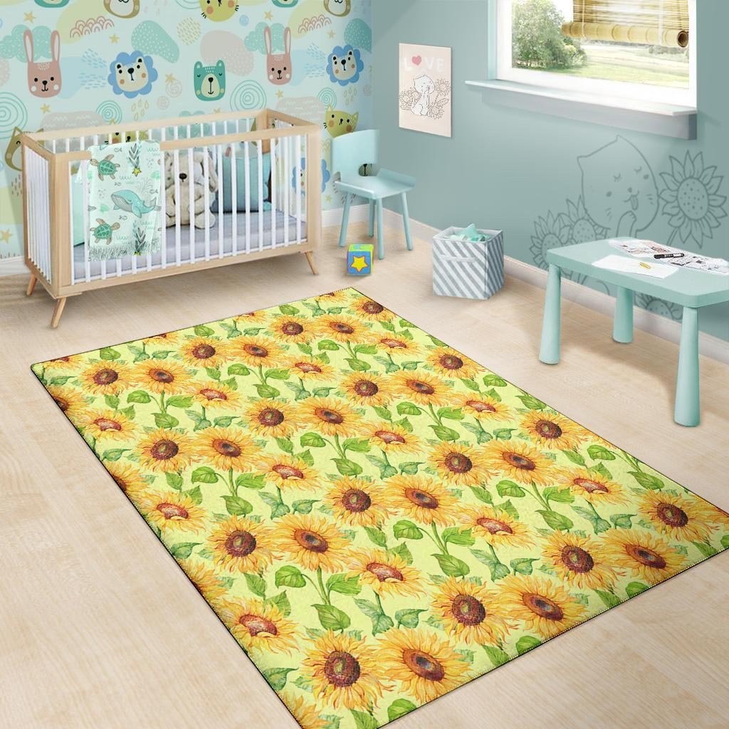 Yellow Sunflower Print Floor Mat-grizzshop