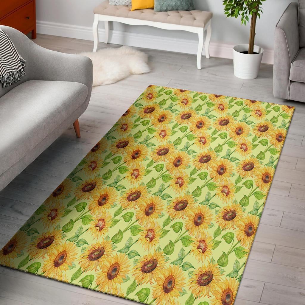 Yellow Sunflower Print Floor Mat-grizzshop