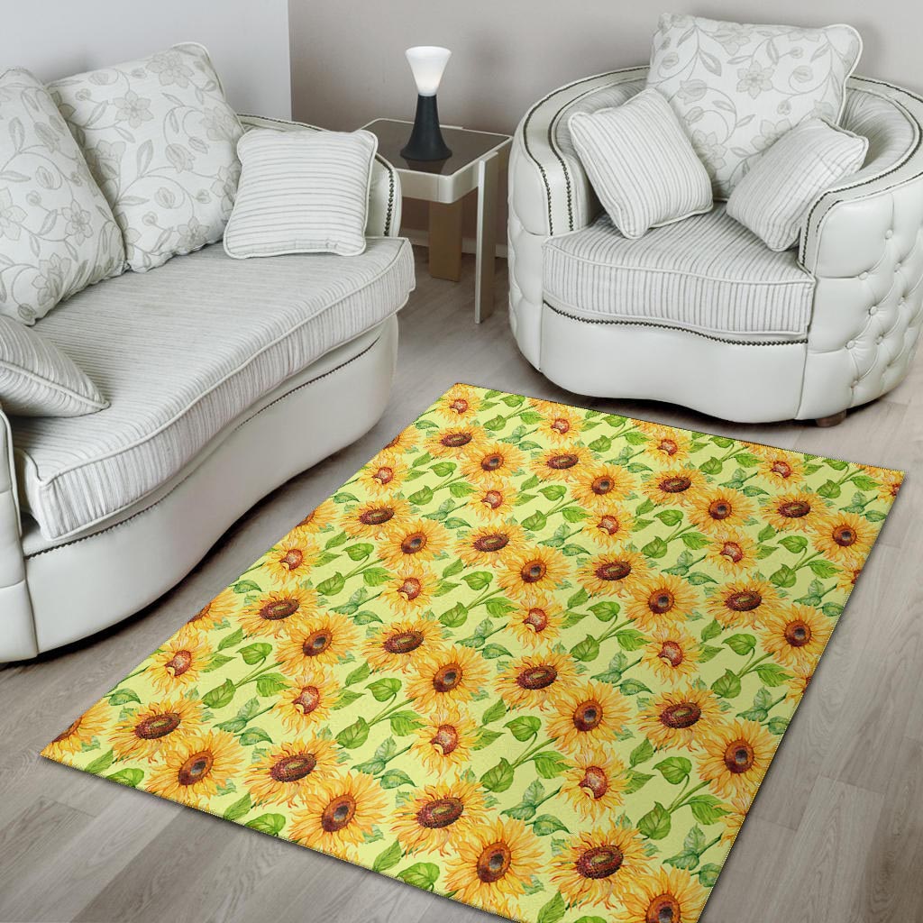 Yellow Sunflower Print Floor Mat-grizzshop