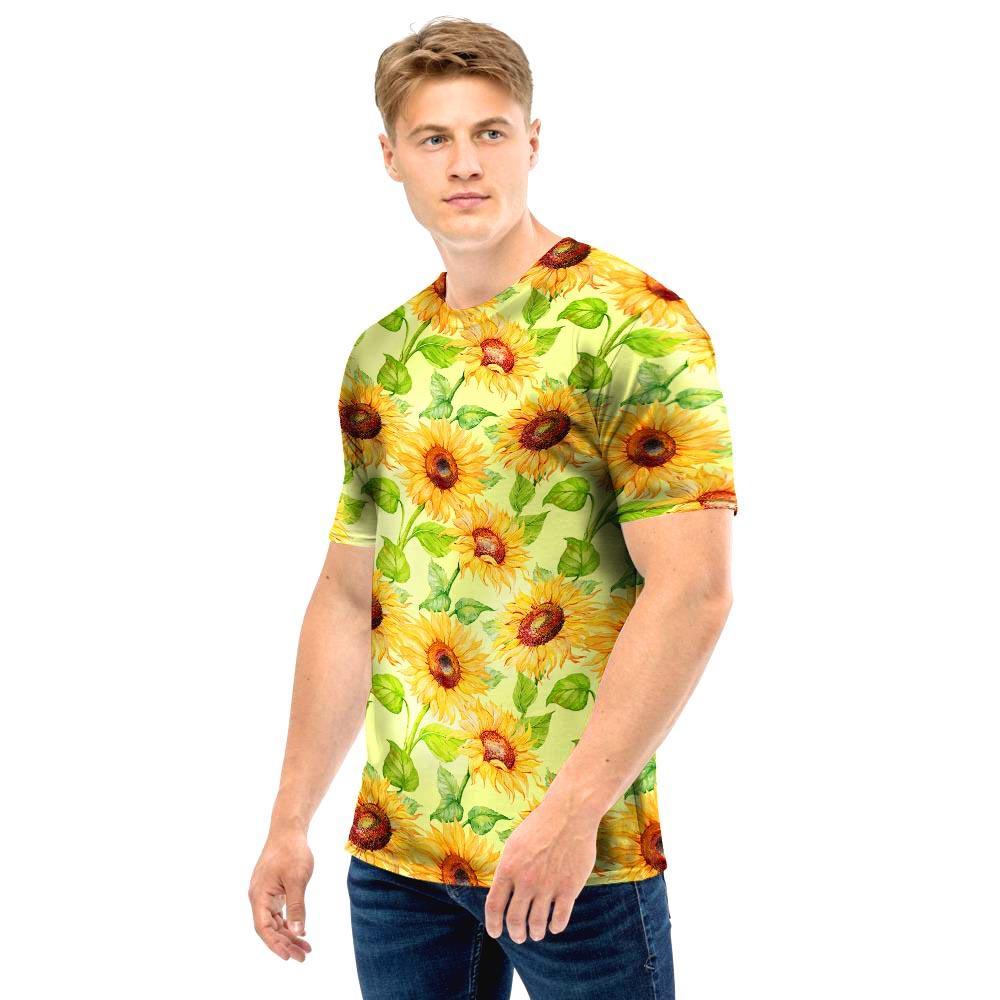 Yellow Sunflower Print Men T Shirt-grizzshop