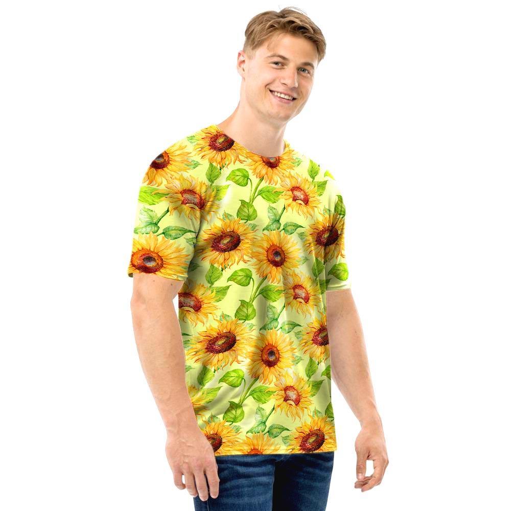 Yellow Sunflower Print Men T Shirt-grizzshop