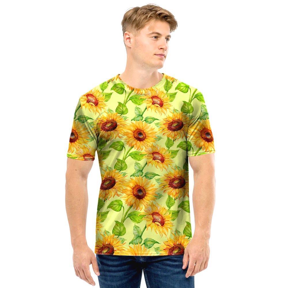 Yellow Sunflower Print Men T Shirt-grizzshop