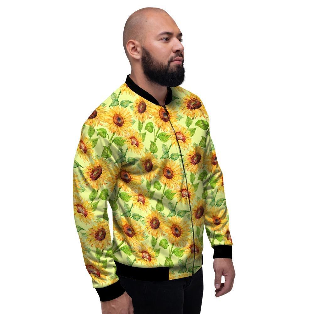 Yellow Sunflower Print Men's Bomber Jacket-grizzshop