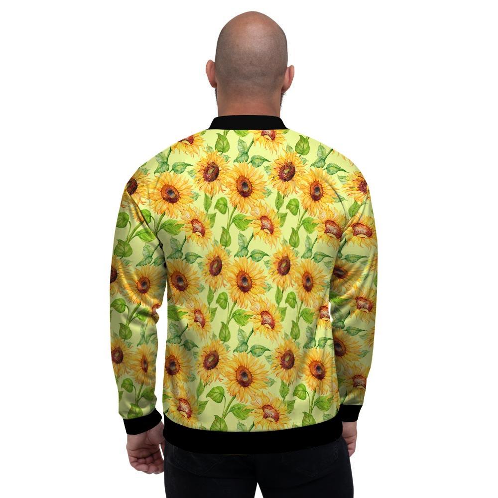 Yellow Sunflower Print Men's Bomber Jacket-grizzshop