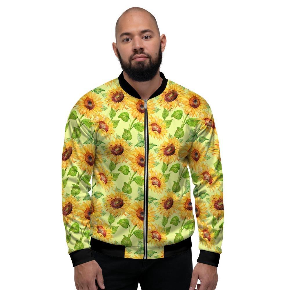 Yellow Sunflower Print Men's Bomber Jacket-grizzshop