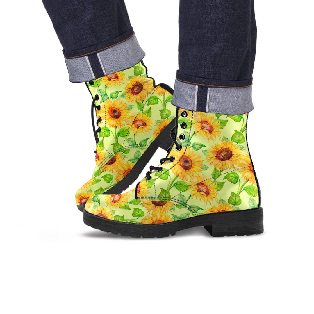 Yellow Sunflower Print Men's Boots-grizzshop