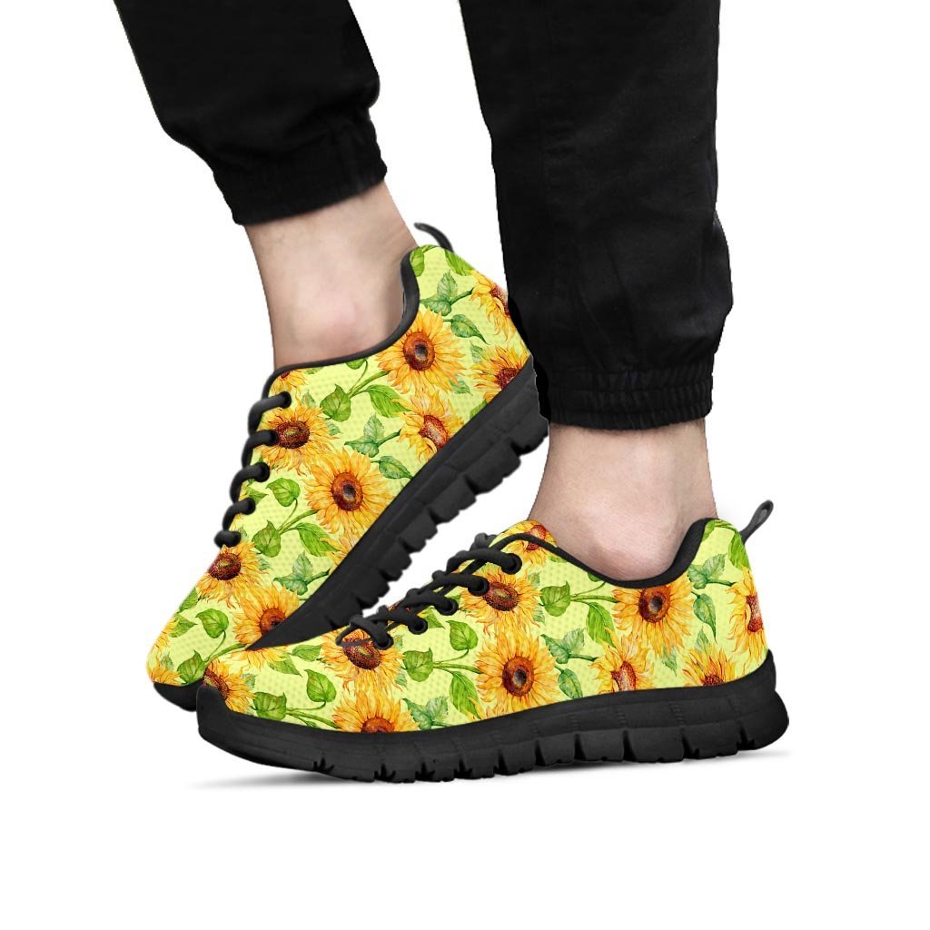 Yellow Sunflower Print Men's Sneakers-grizzshop