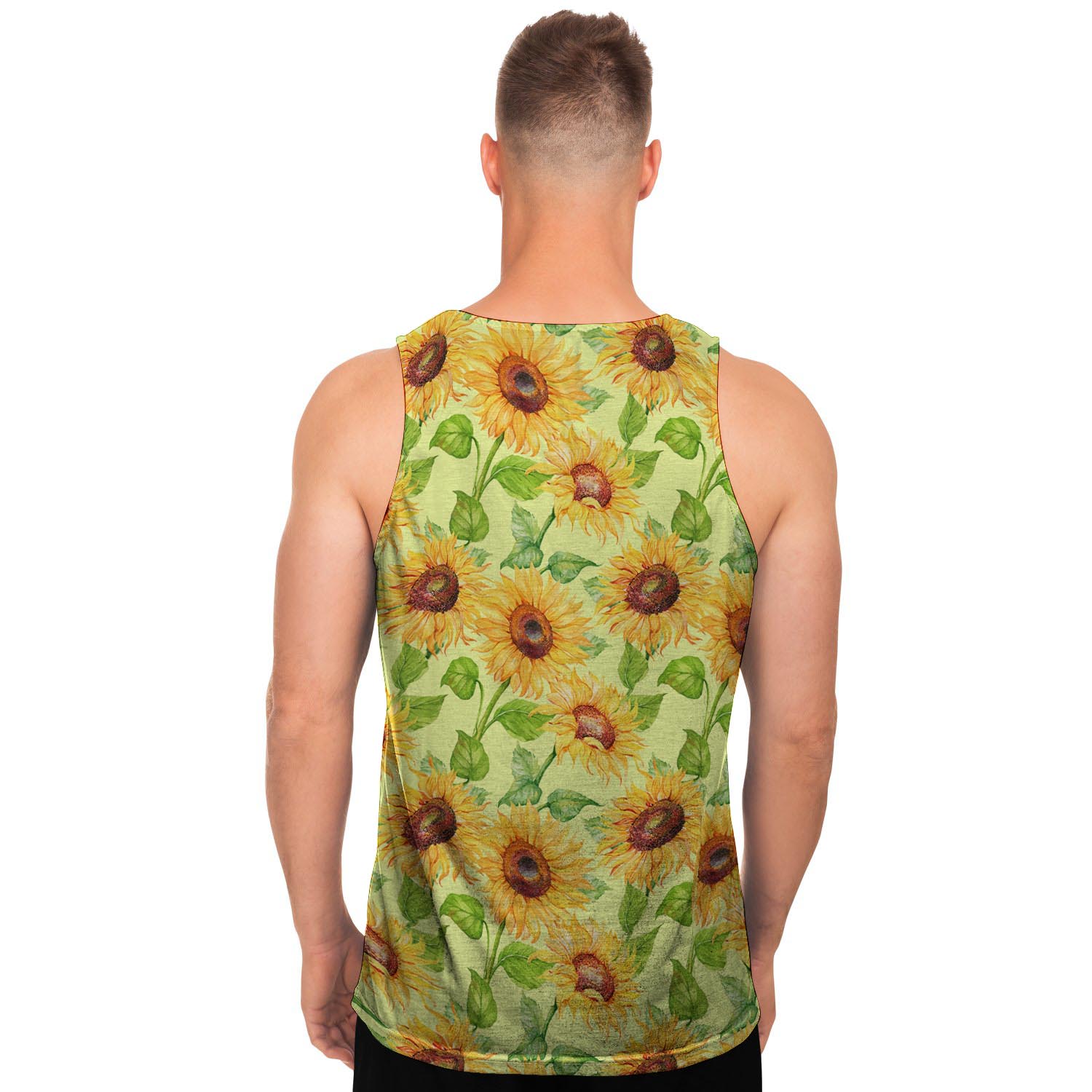 Yellow Sunflower Print Men's Tank Tops-grizzshop