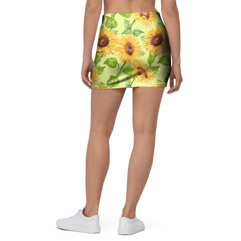 Yellow Sunflower Print Mini Skirt-grizzshop