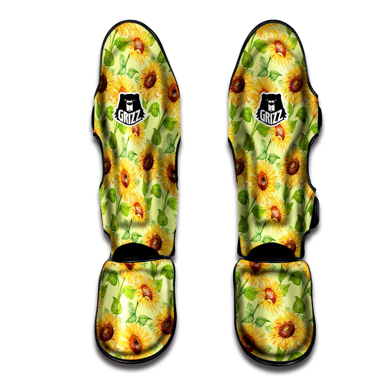 Yellow Sunflower Print Muay Thai Shin Guard-grizzshop