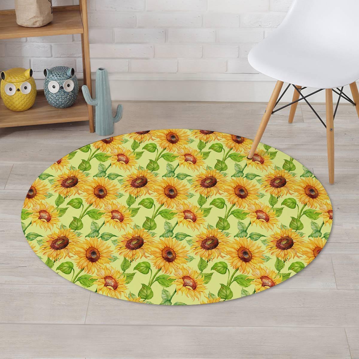 Yellow Sunflower Print Round Rug-grizzshop