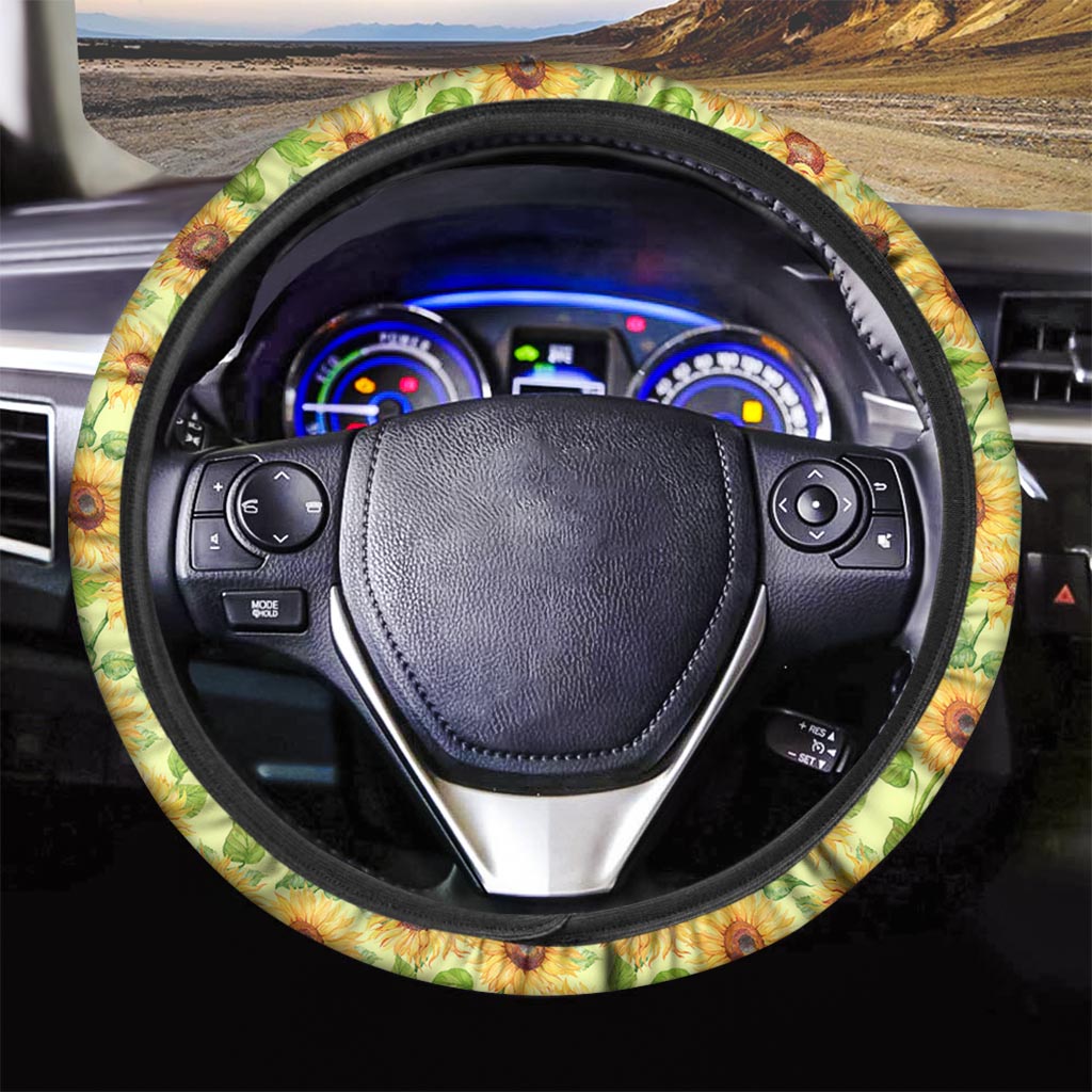 Yellow Sunflower Print Steering Wheel Cover-grizzshop