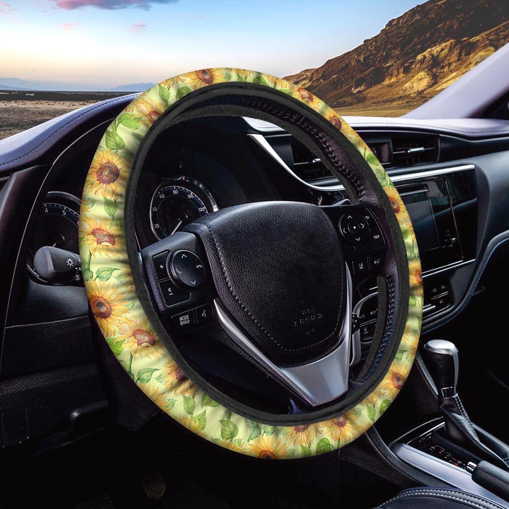 Yellow Sunflower Print Steering Wheel Cover-grizzshop