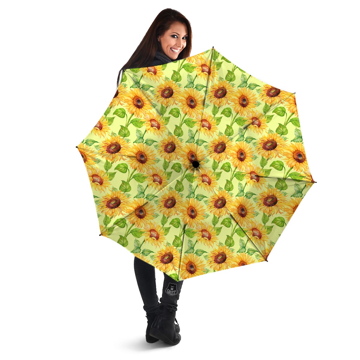 Yellow Sunflower Print Umbrella-grizzshop