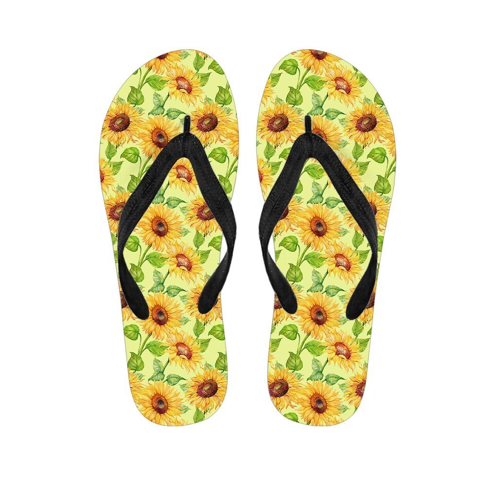 Yellow Sunflower Print Women's Flip Flops-grizzshop