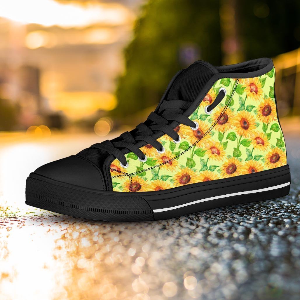 Yellow Sunflower Print Women's High Top Shoes-grizzshop