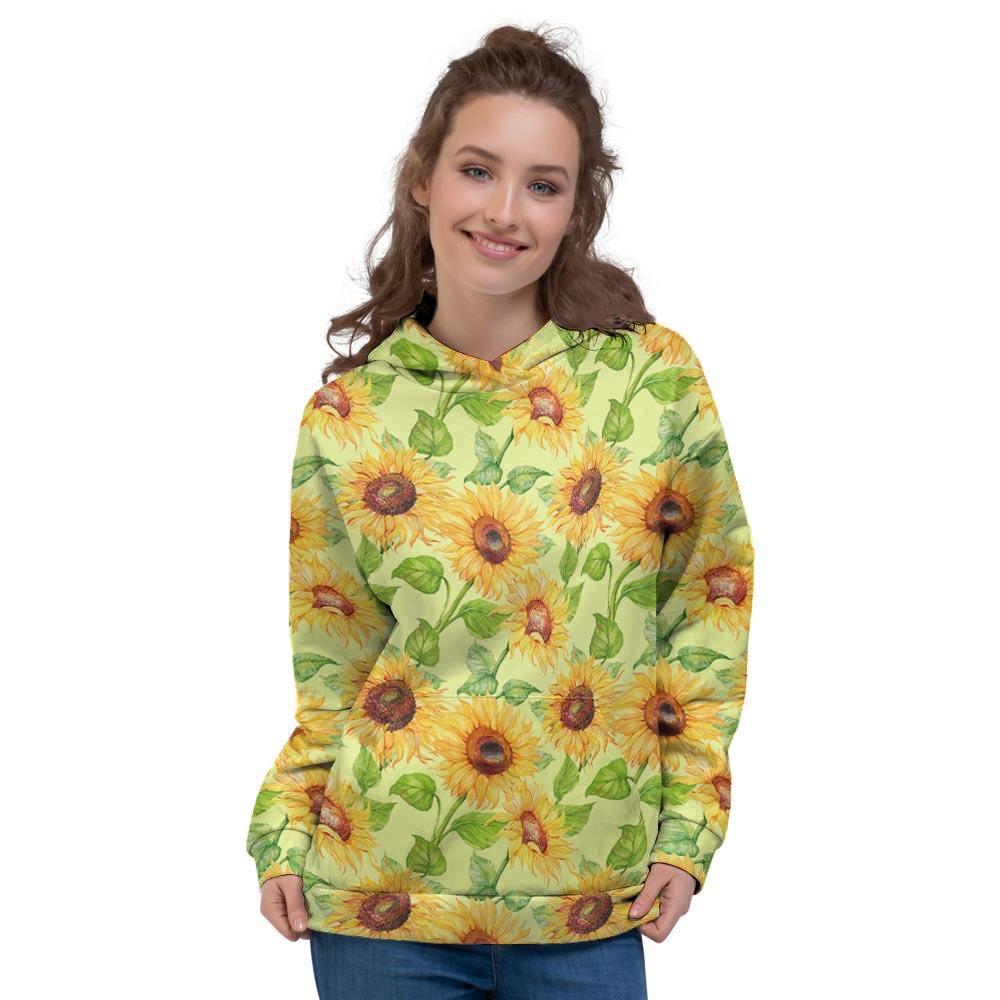 Yellow Sunflower Print Women's Hoodie-grizzshop
