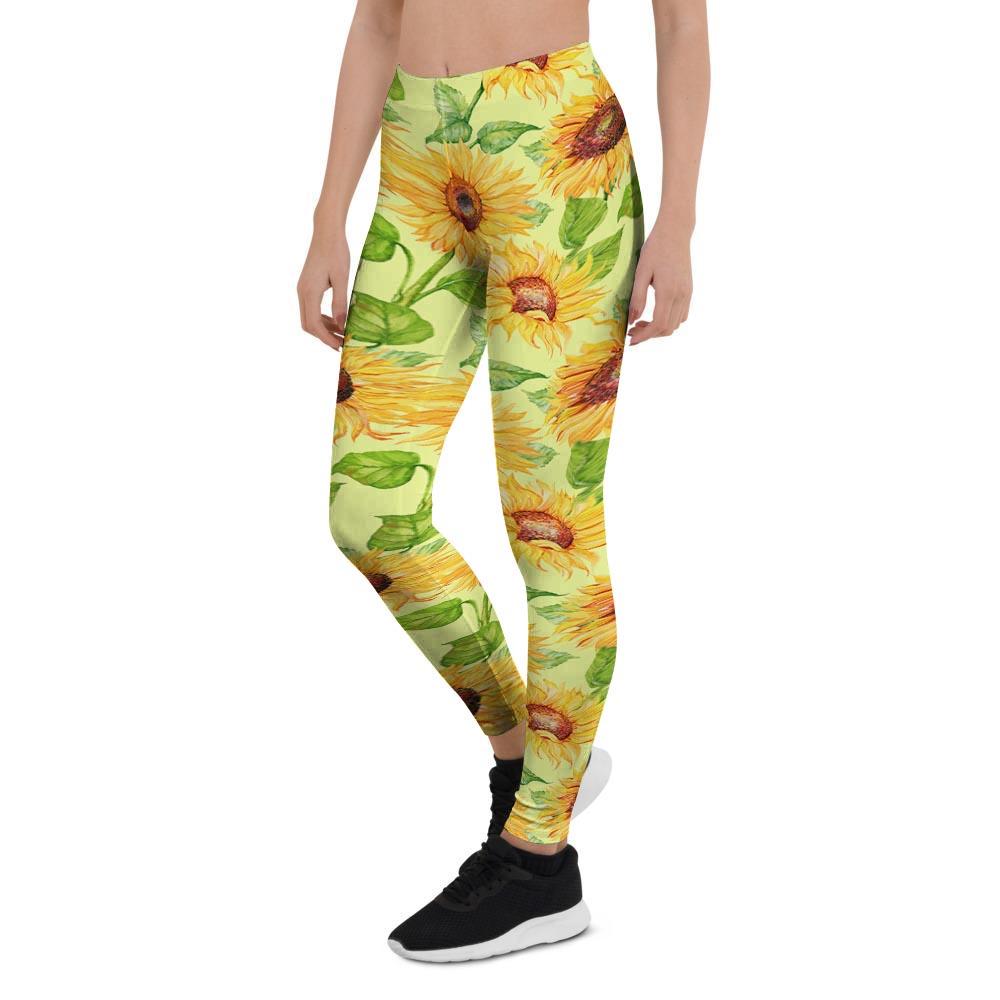 Yellow Sunflower Print Women's Leggings-grizzshop