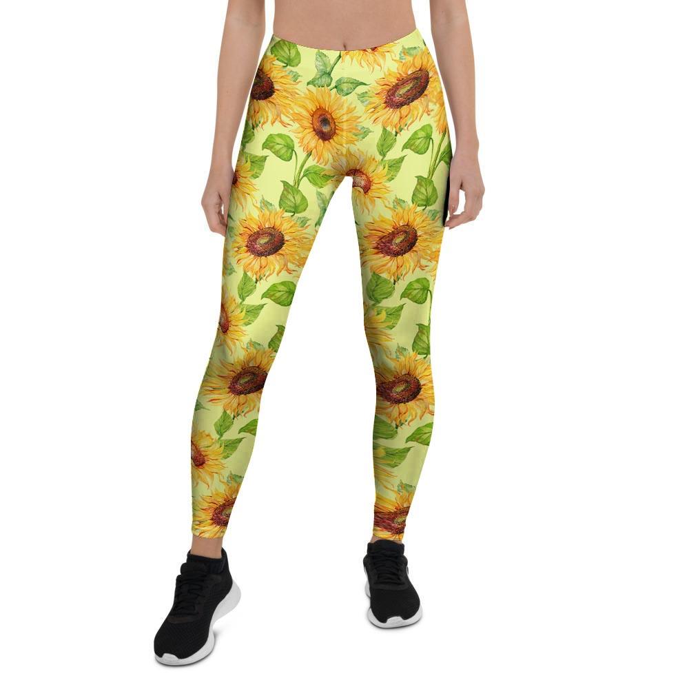 Yellow Sunflower Print Women's Leggings-grizzshop