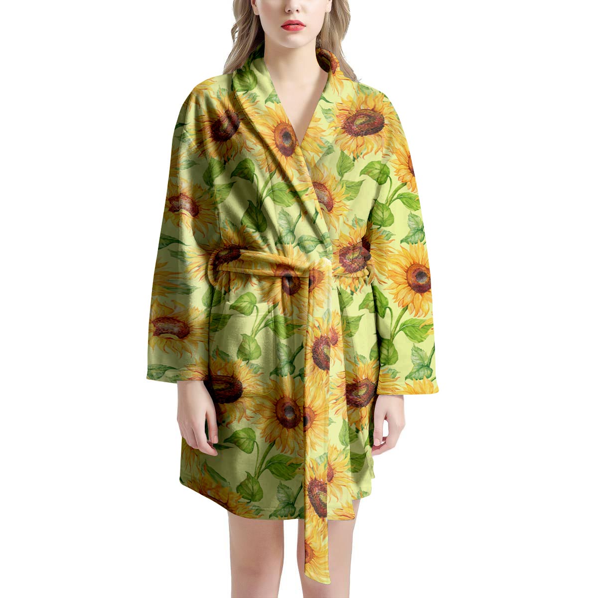 Yellow Sunflower Print Women's Robe-grizzshop