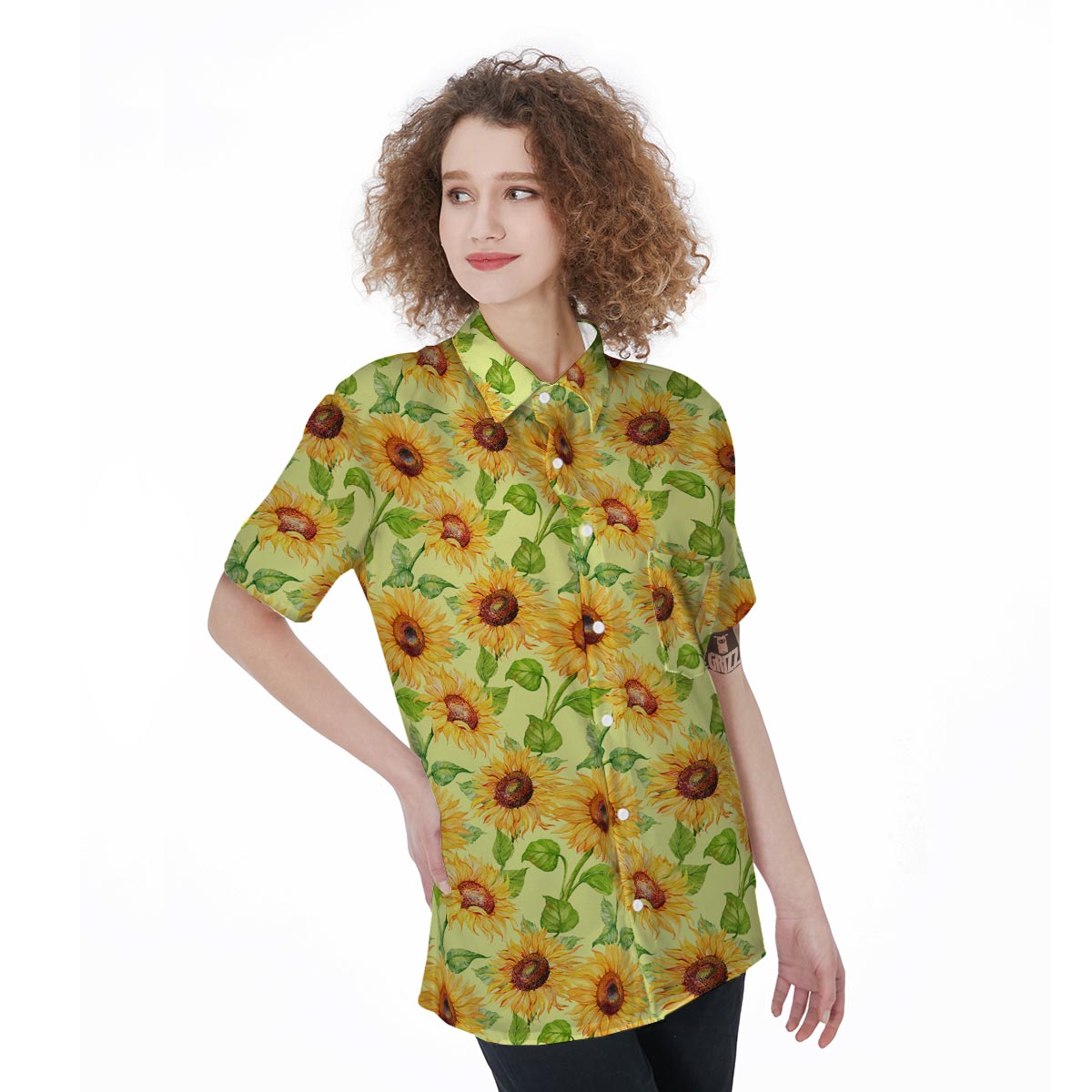 Yellow Sunflower Print Women's Short Sleeve Shirts-grizzshop