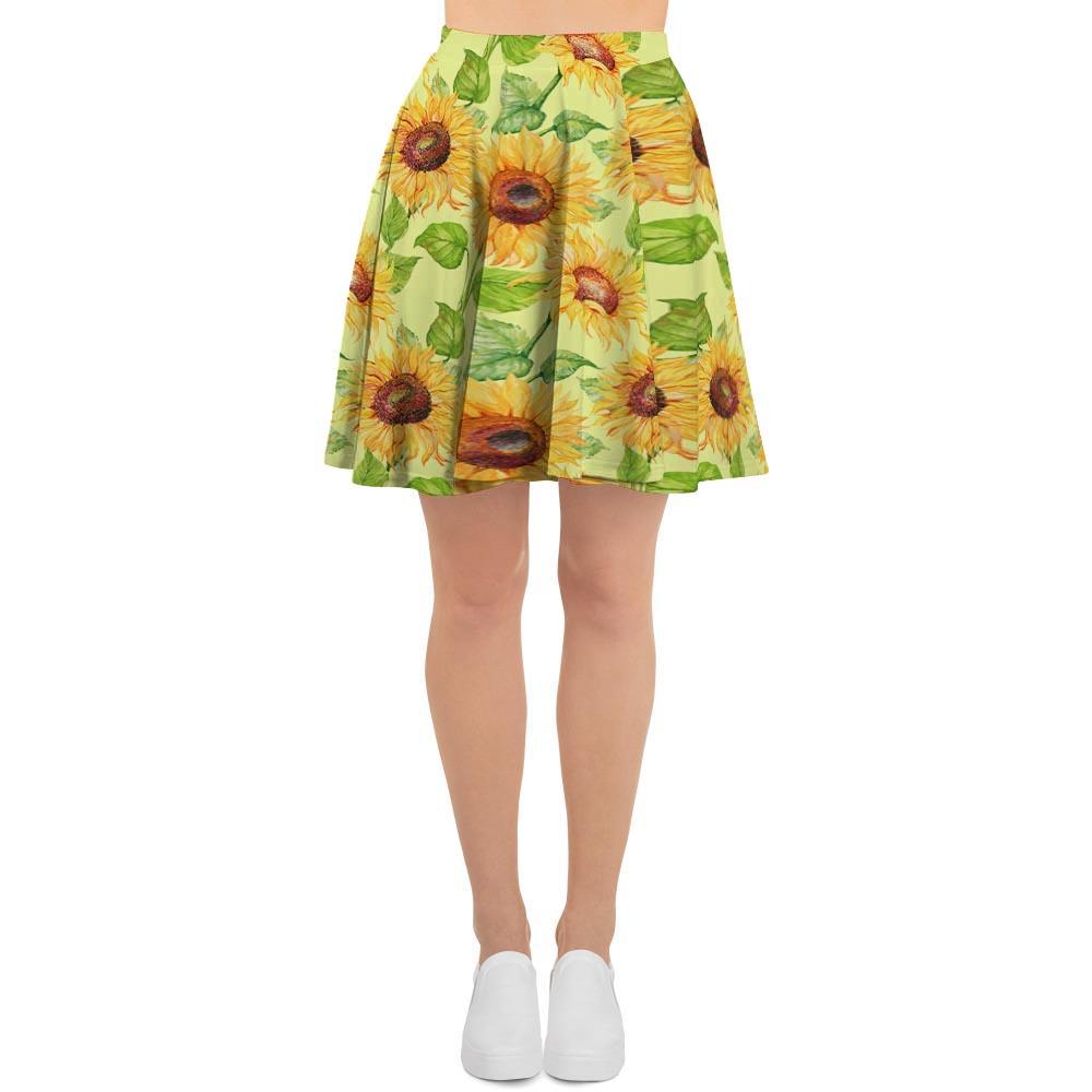 Yellow Sunflower Print Women's Skirt-grizzshop