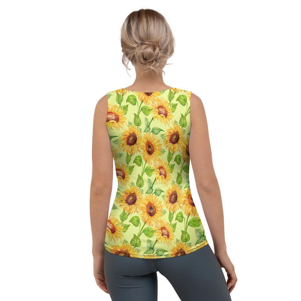 Yellow Sunflower Print Women's Tank Top-grizzshop
