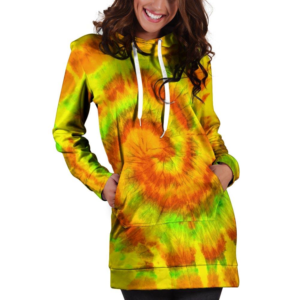 Yellow Tie Dye Hoodie Dress-grizzshop