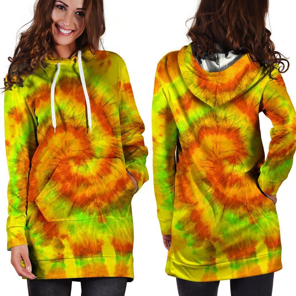 Yellow Tie Dye Hoodie Dress-grizzshop