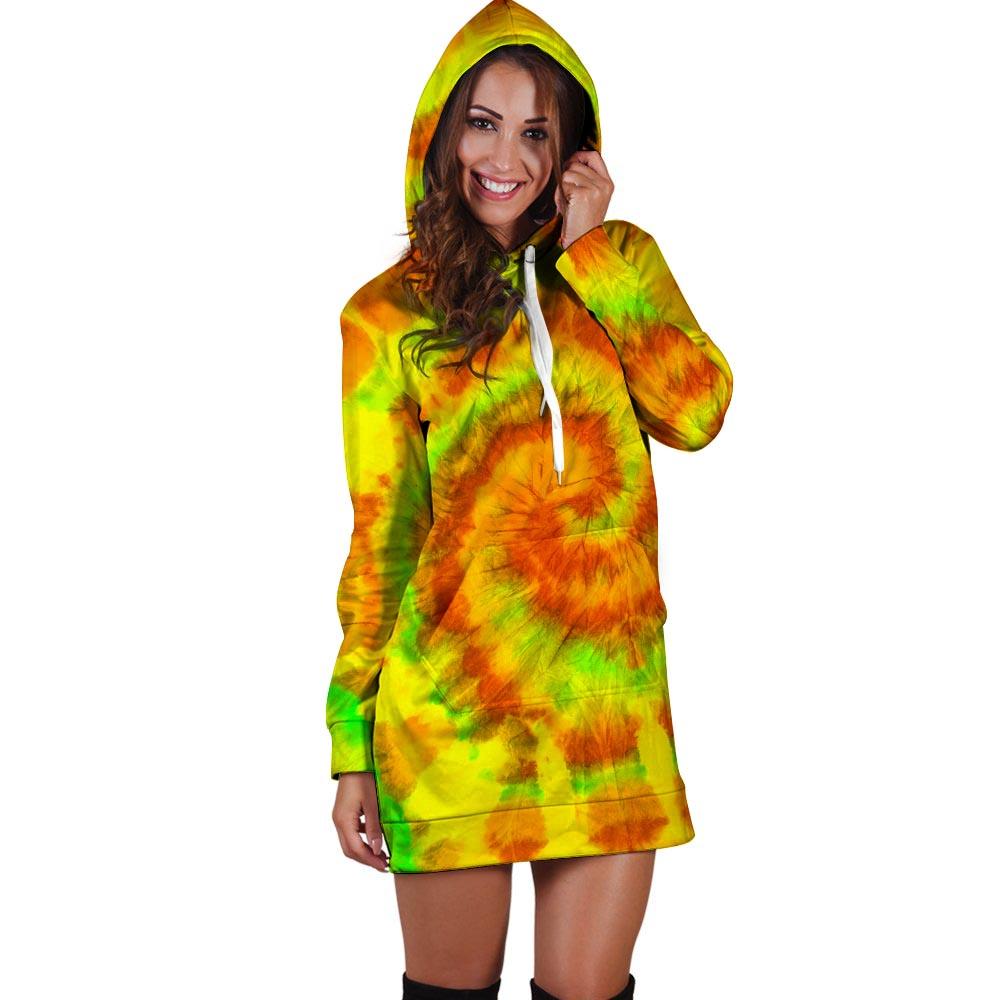 Yellow Tie Dye Hoodie Dress-grizzshop