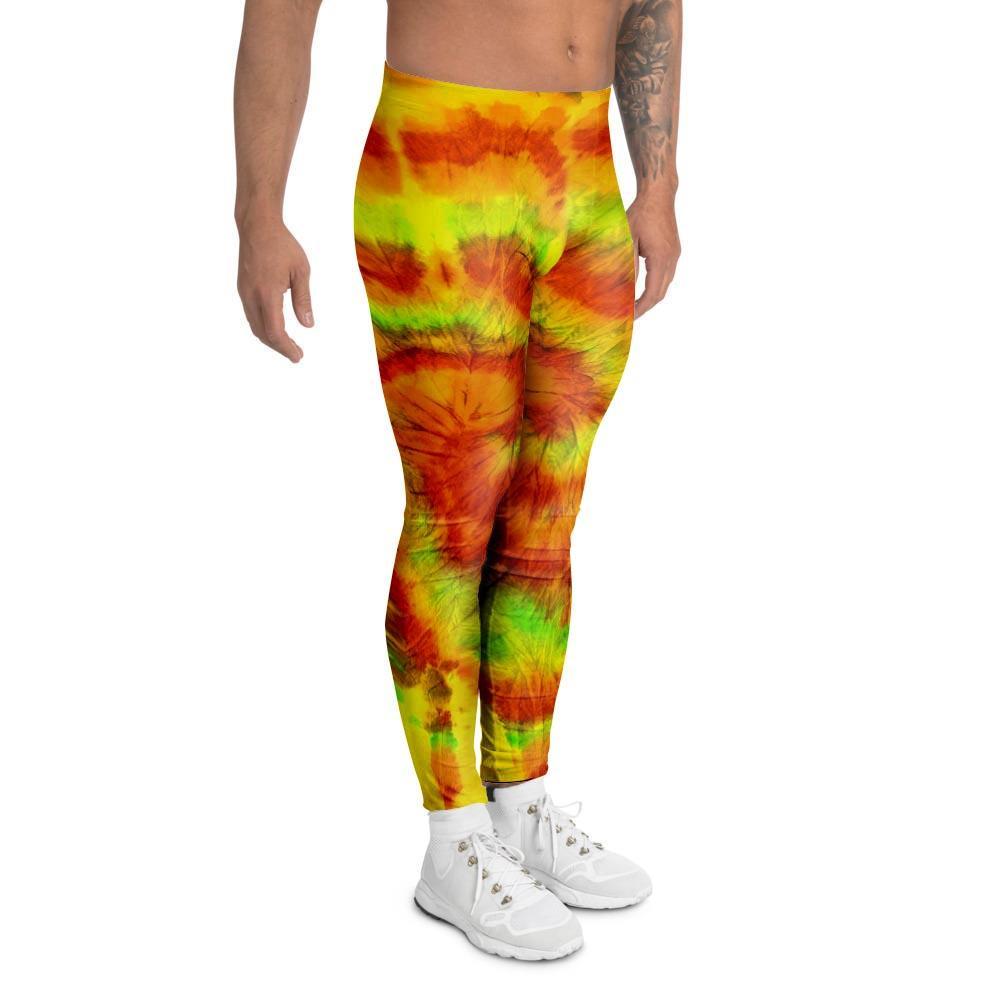 Yellow Tie Dye Men's Leggings-grizzshop