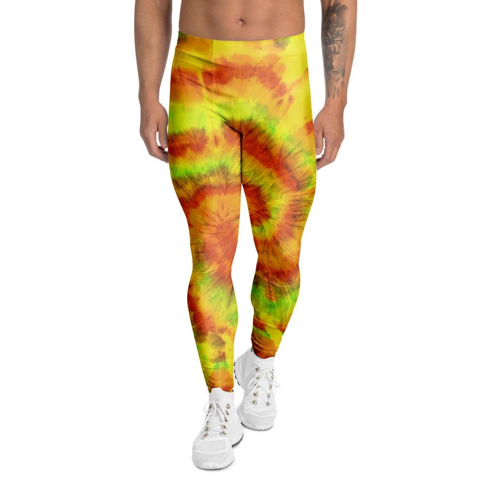 Yellow Tie Dye Men's Leggings-grizzshop