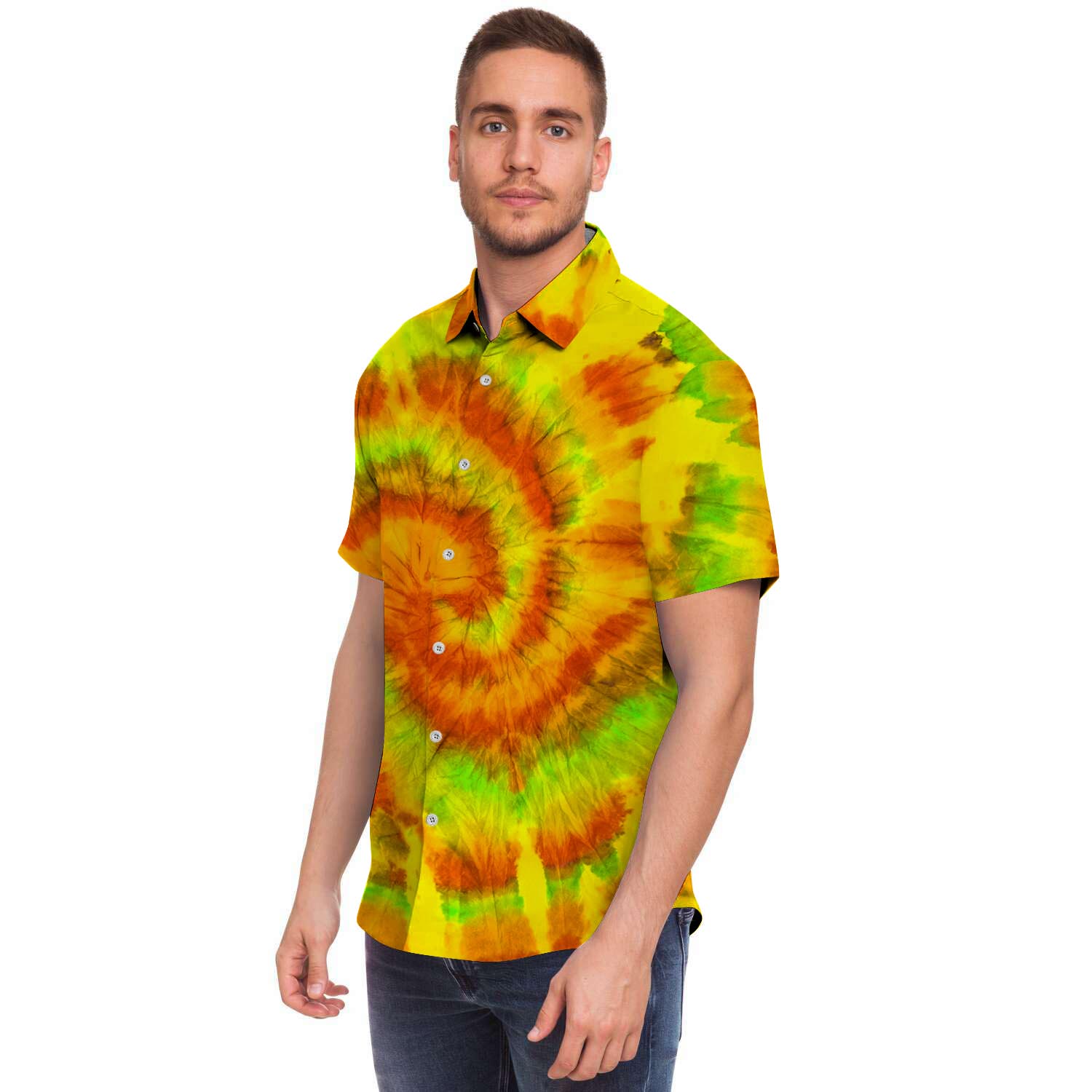 Yellow Tie Dye Men's Short Sleeve Shirt-grizzshop