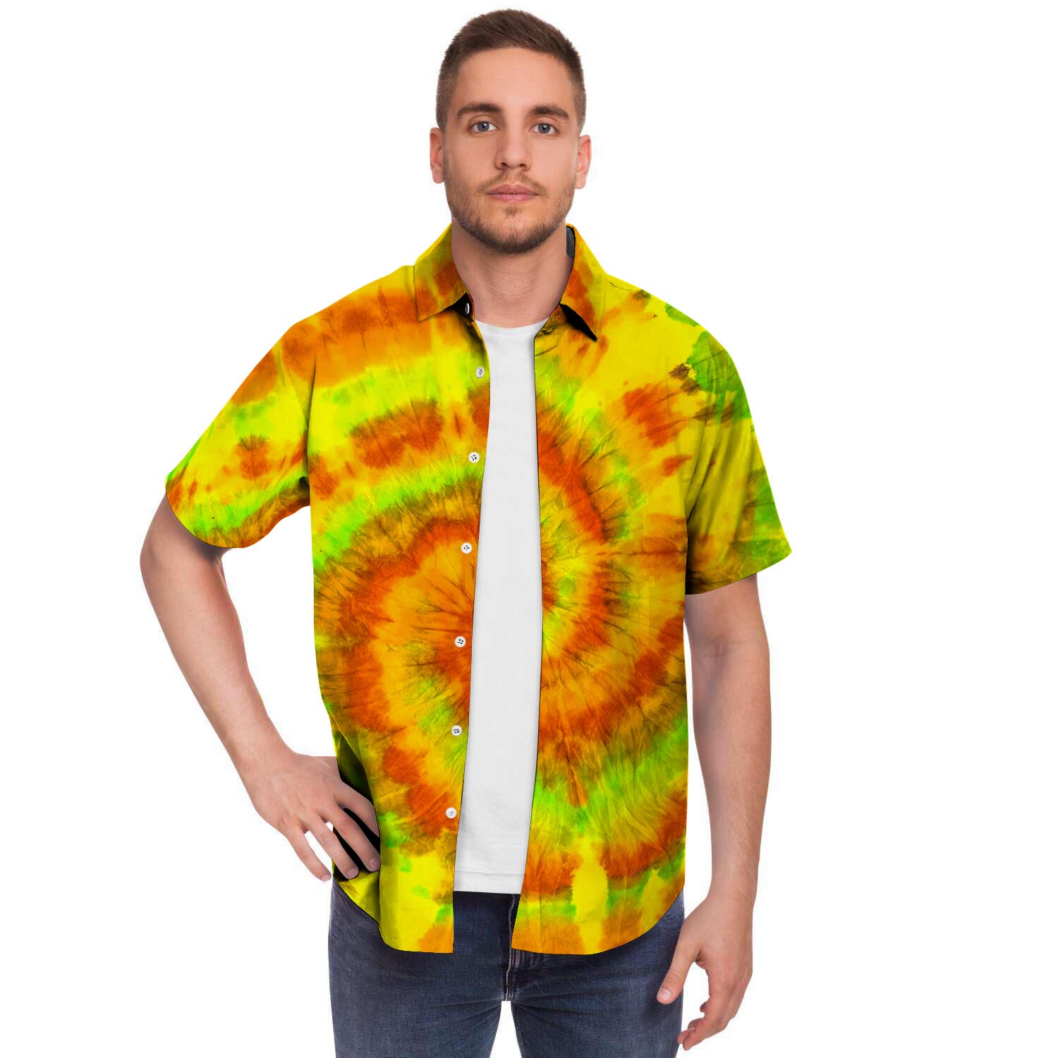 Yellow Tie Dye Men's Short Sleeve Shirt-grizzshop