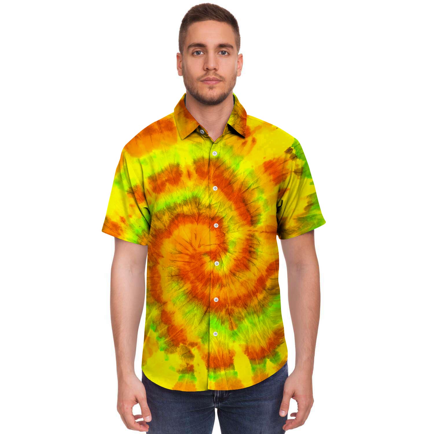 Yellow Tie Dye Men's Short Sleeve Shirt-grizzshop