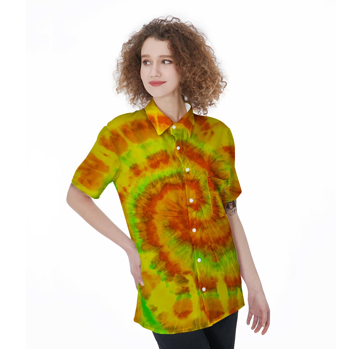Yellow Tie Dye Women's Short Sleeve Shirts-grizzshop