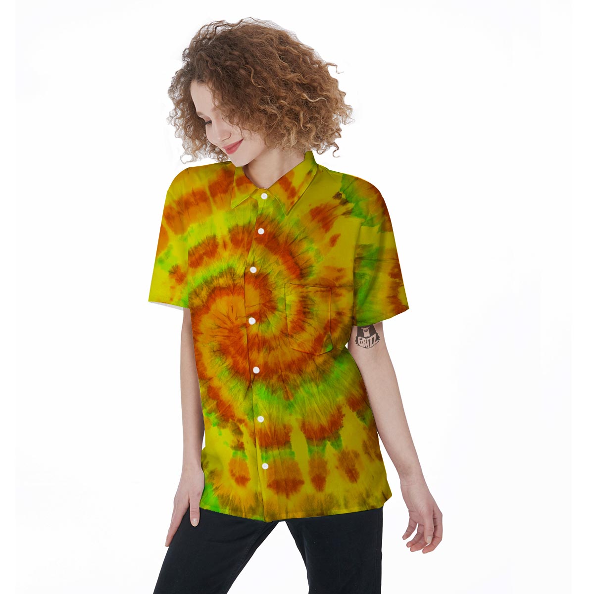 Yellow Tie Dye Women's Short Sleeve Shirts-grizzshop