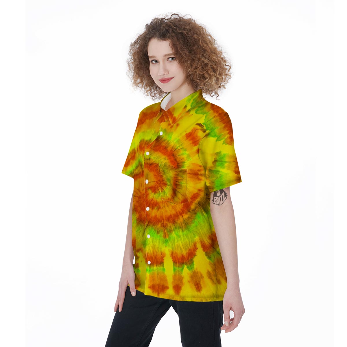 Yellow Tie Dye Women's Short Sleeve Shirts-grizzshop