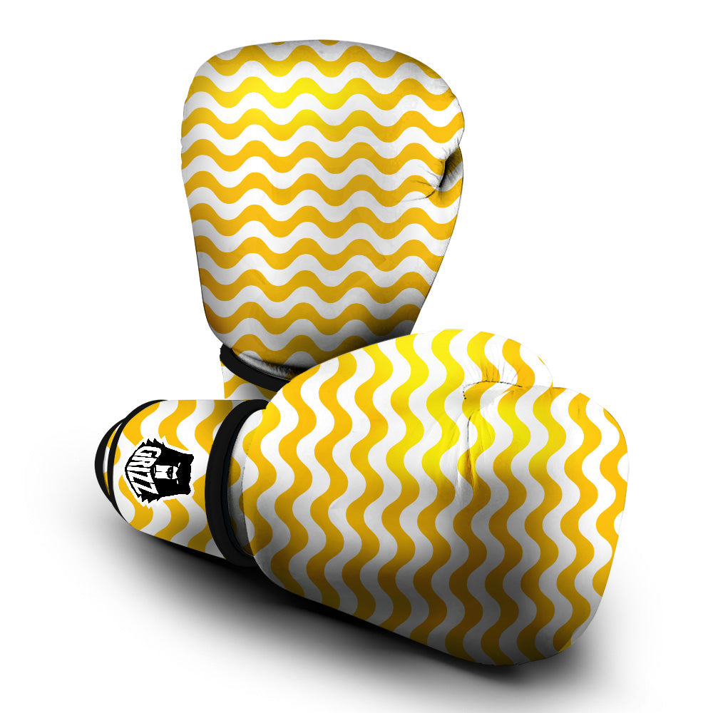 Yellow Wave Striped Print Boxing Gloves-grizzshop