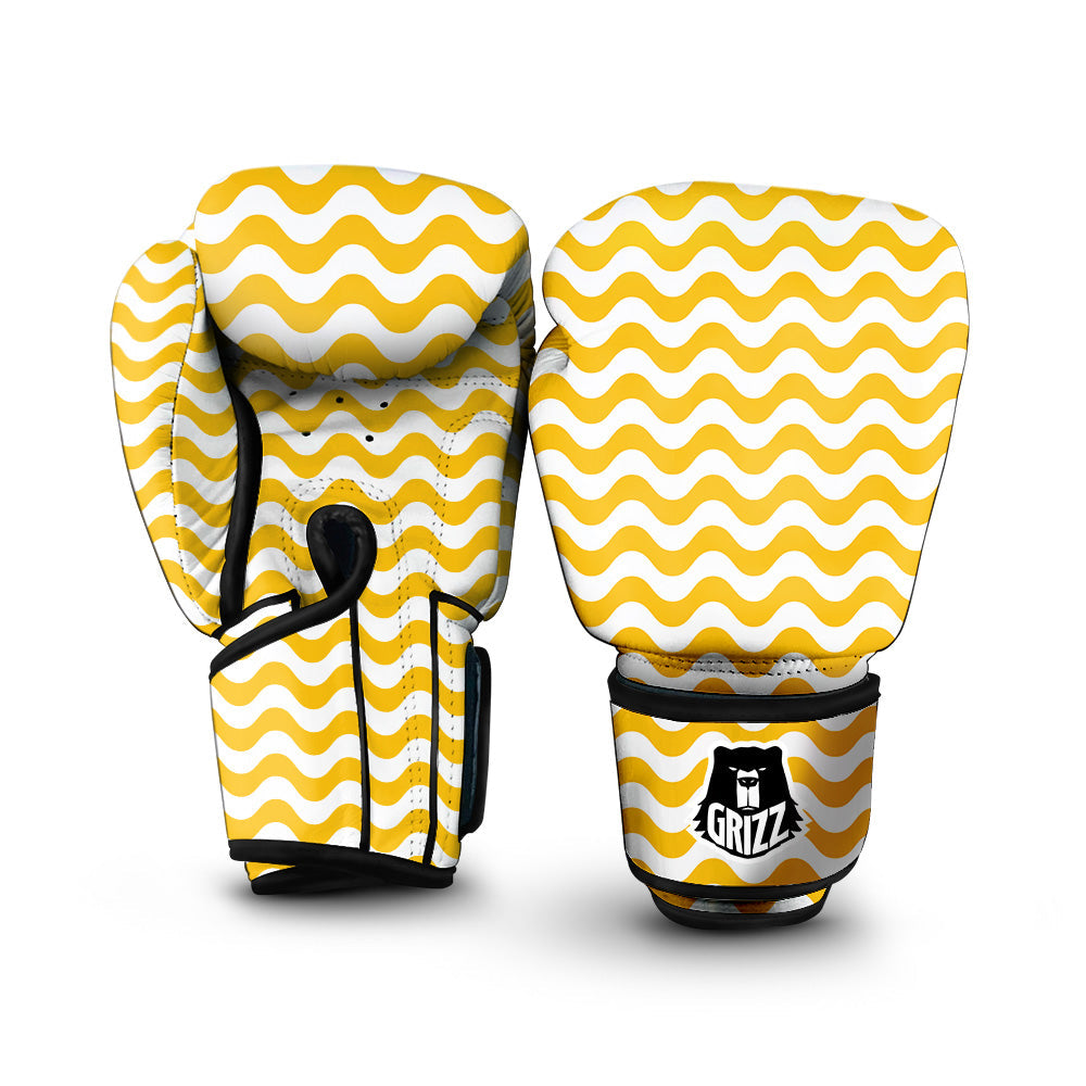 Yellow Wave Striped Print Boxing Gloves-grizzshop