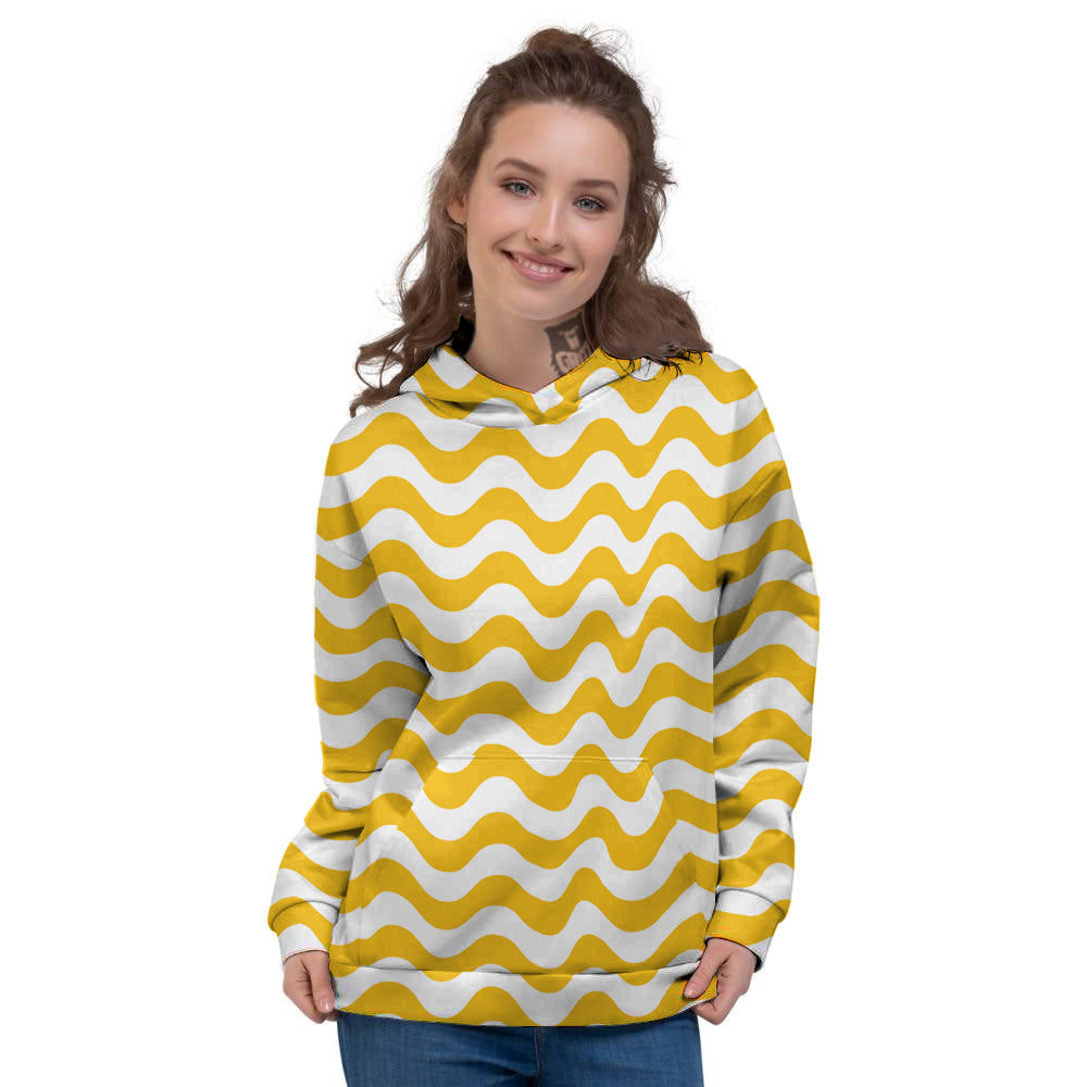 Yellow Wave Striped Print Women's Hoodie-grizzshop