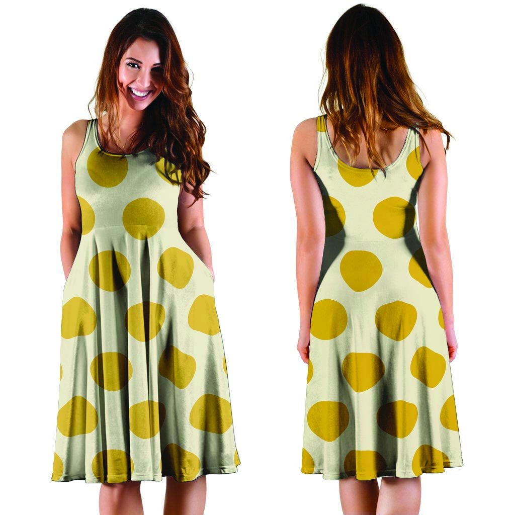 Yellow White Polka Dot Dress-grizzshop