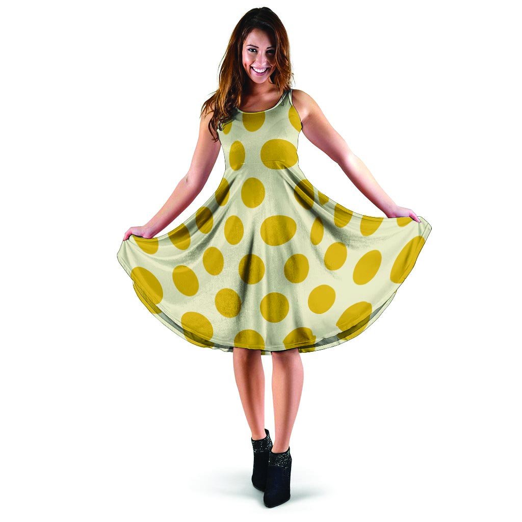 Yellow White Polka Dot Dress-grizzshop