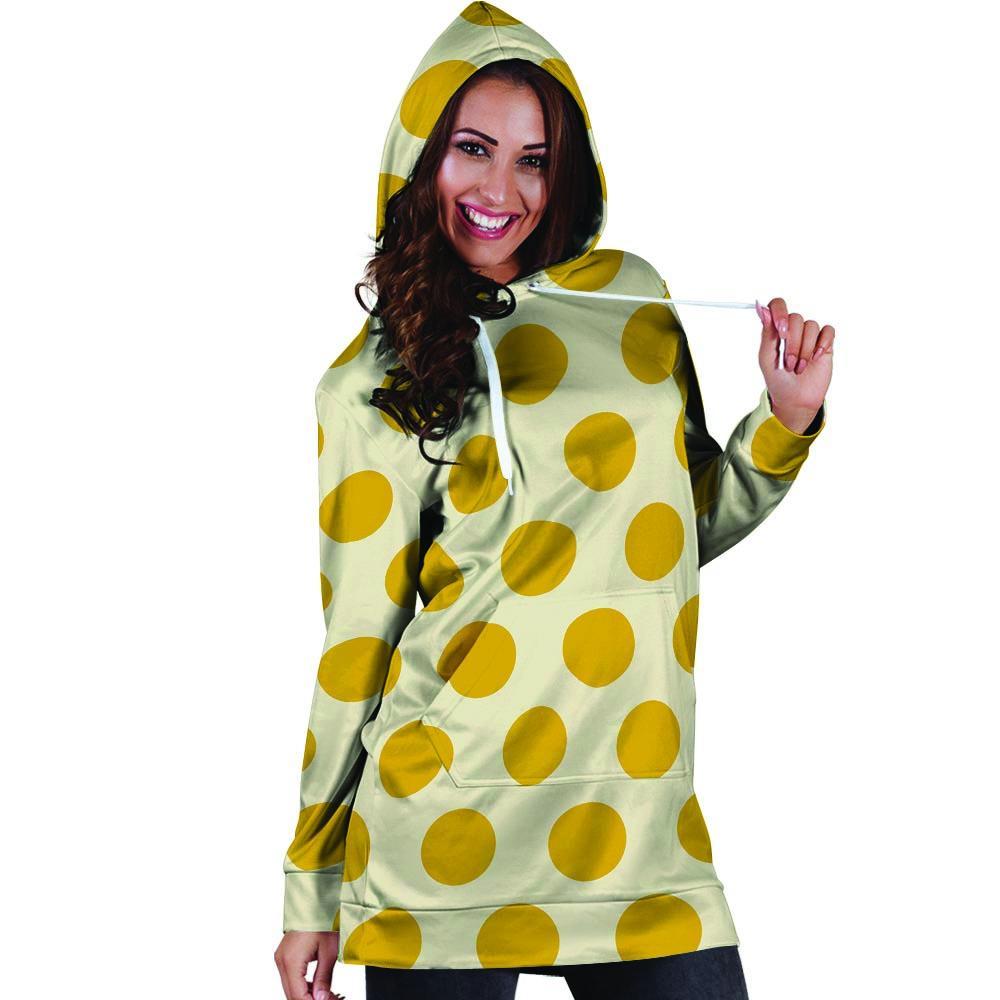 Yellow White Polka Dot Hoodie Dress-grizzshop