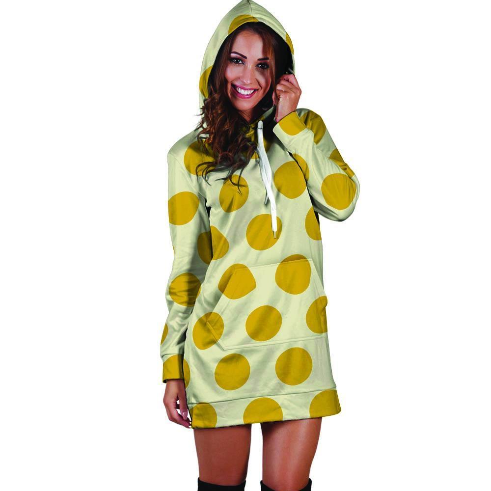 Yellow White Polka Dot Hoodie Dress-grizzshop