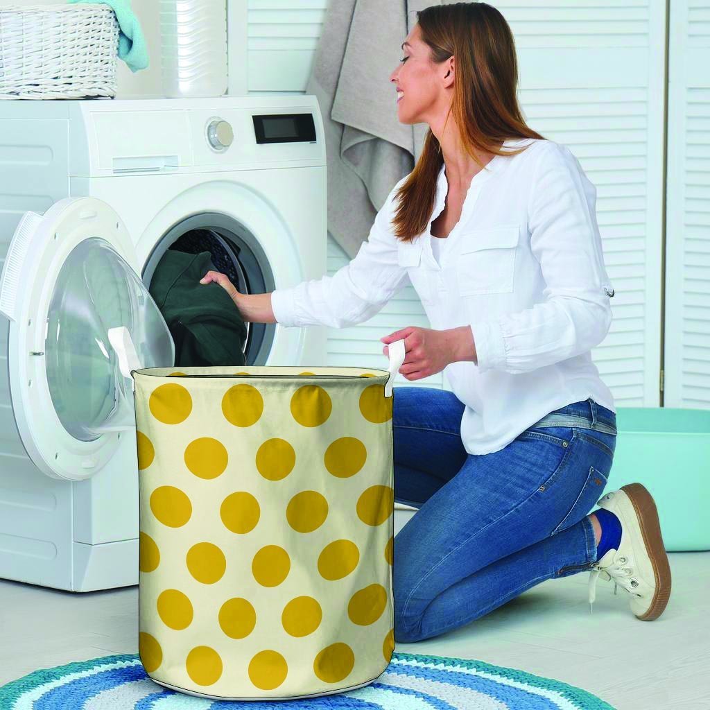 Yellow White Polka Dot Laundry Basket-grizzshop