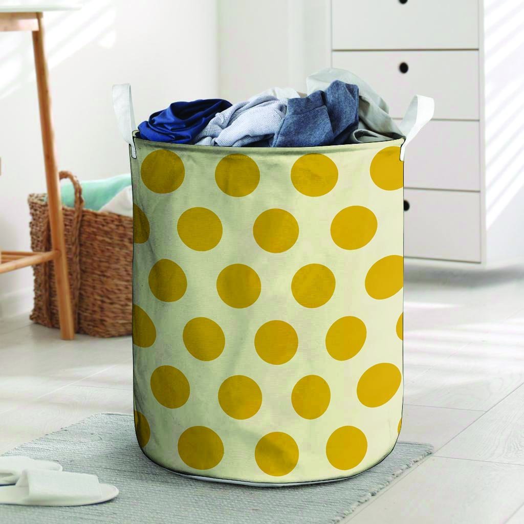 Yellow White Polka Dot Laundry Basket-grizzshop