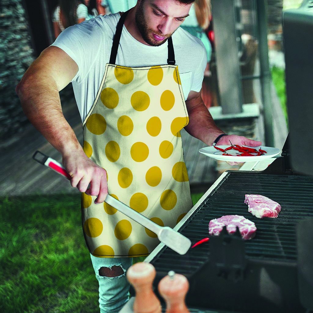 Yellow White Polka Dot Men's Apron-grizzshop