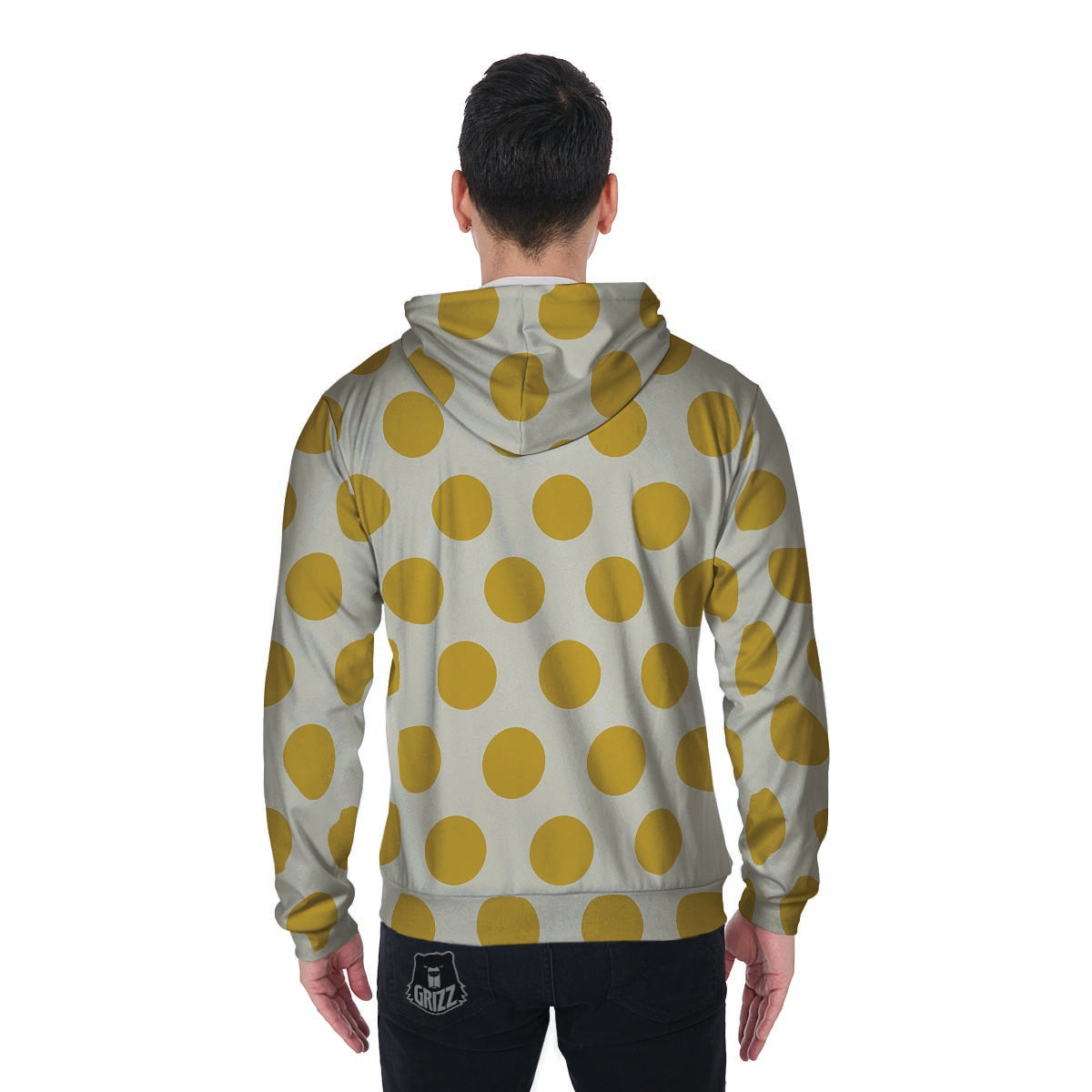 Yellow White Polka Dot Men's Zip Up Hoodie-grizzshop