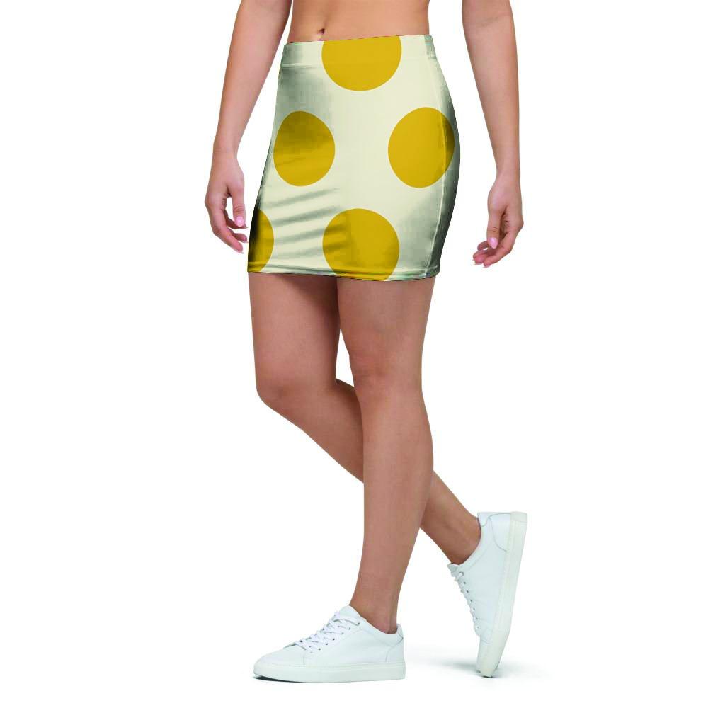Yellow White Polka Dot Mini Skirt-grizzshop